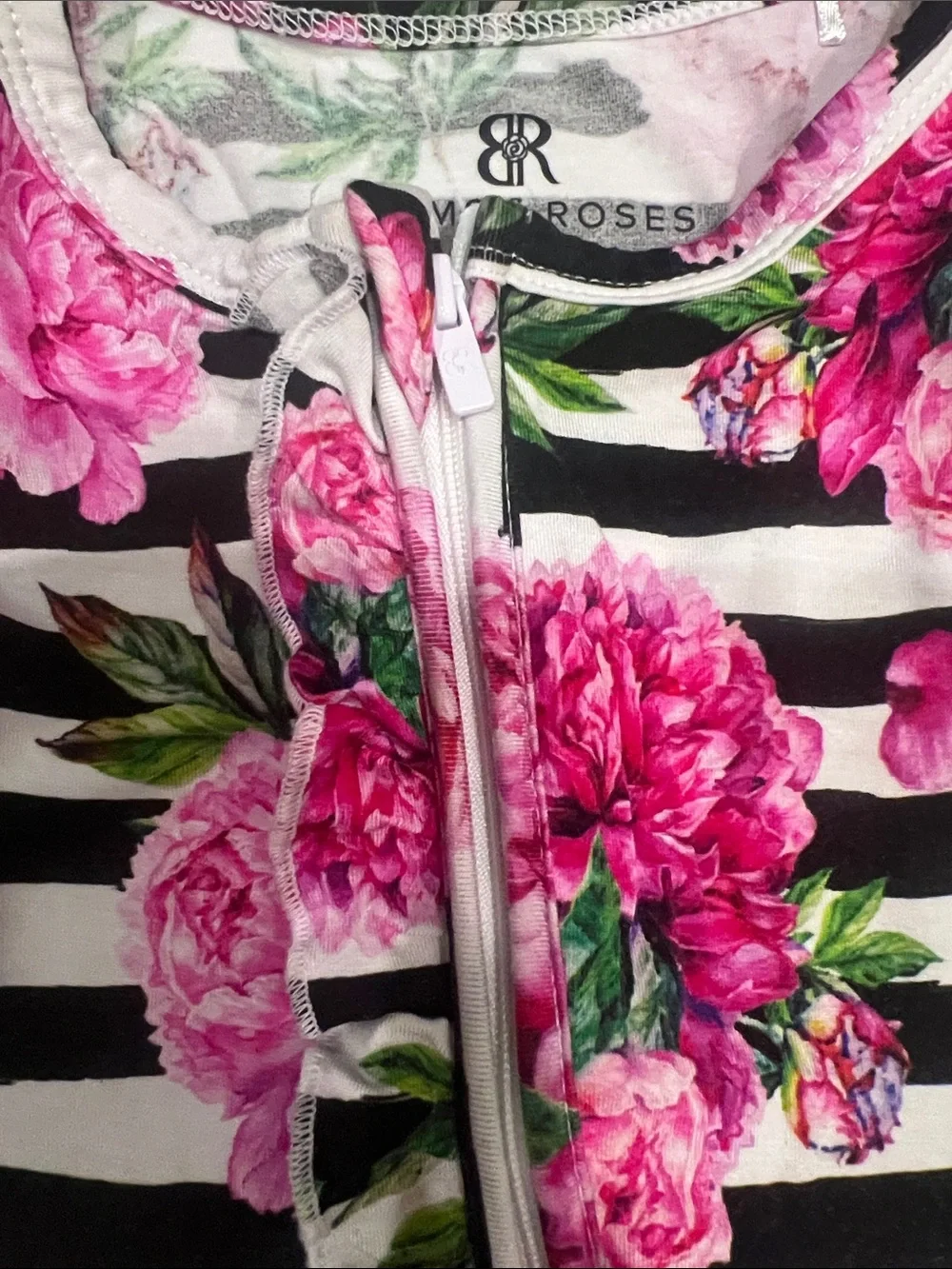 Floral Stripe Pink Ruffle Baby One-Piece Romper